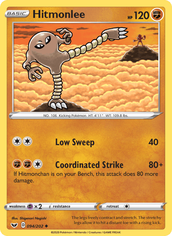Hitmonlee, card 94 from Sword & Shield