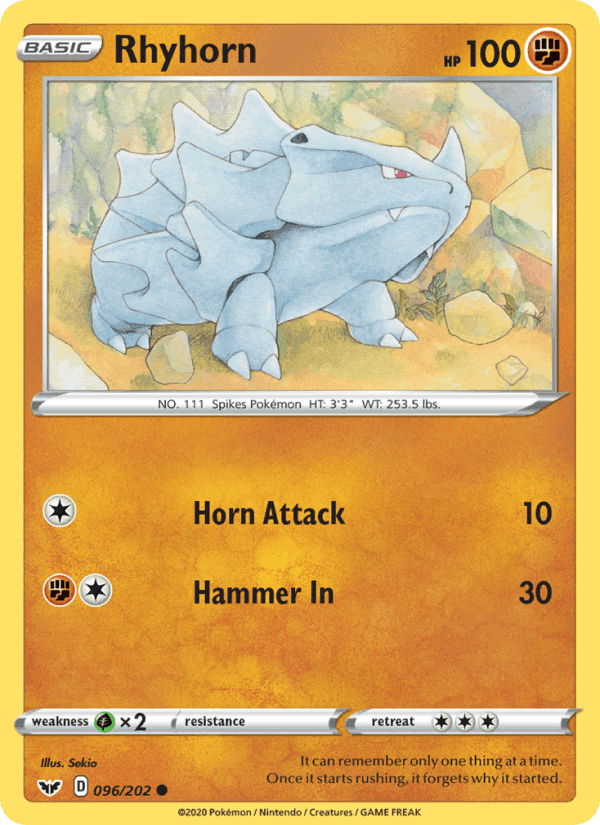 Rhyhorn, card 96 from Sword & Shield