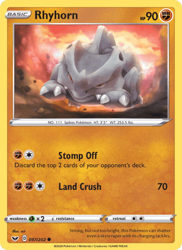 Rhyhorn, card 97 from Sword & Shield