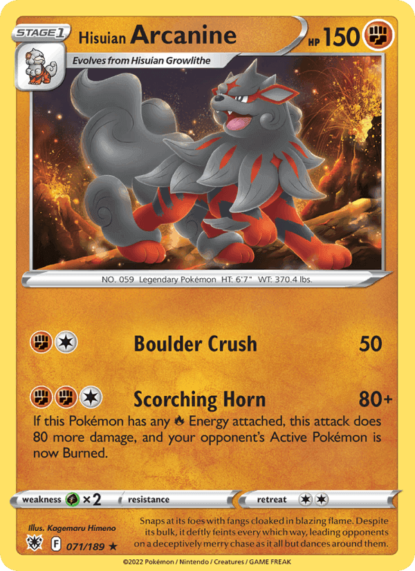 Hisuian Arcanine, card 071 from Astral Radiance