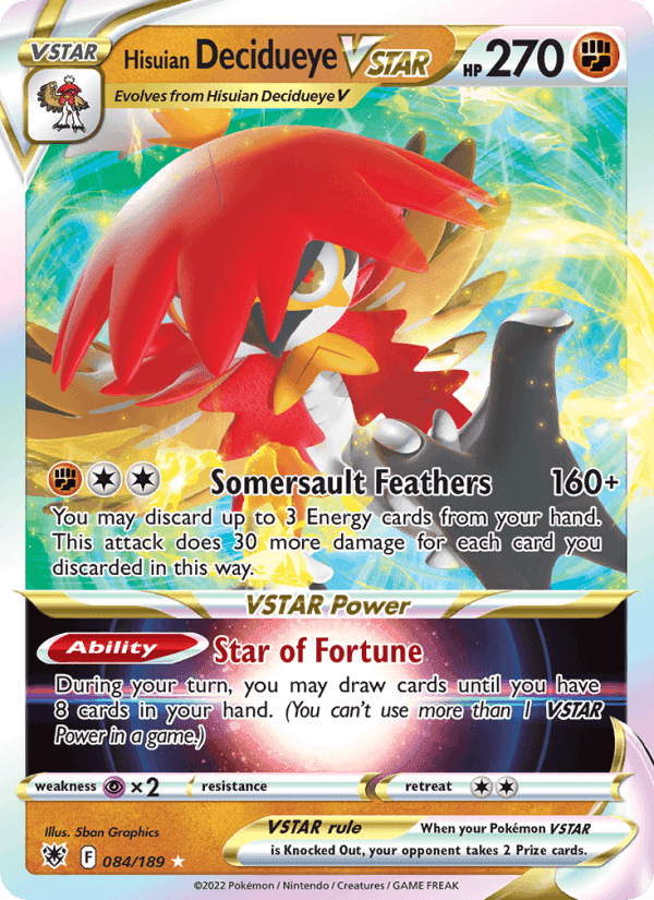 Hisuian Decidueye VSTAR, card 084 from Astral Radiance