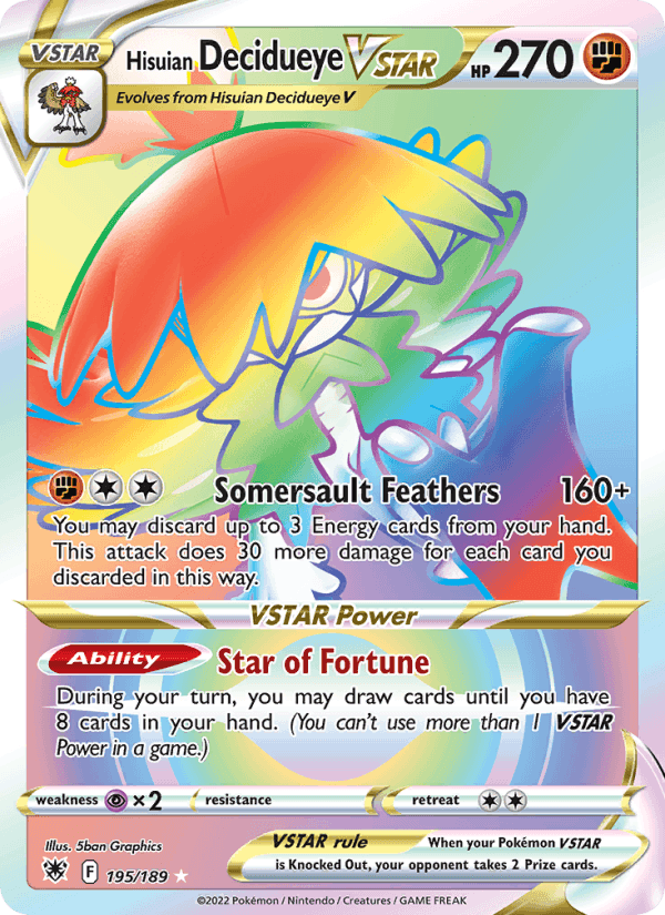 Hisuian Decidueye VSTAR, card 195 from Astral Radiance