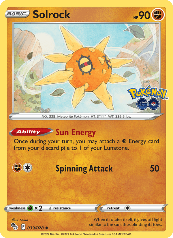 Solrock, card 039 from Pokémon GO