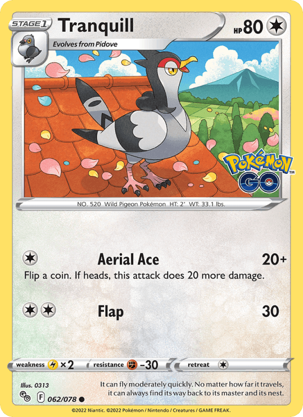 Tranquill, card 062 from Pokémon GO