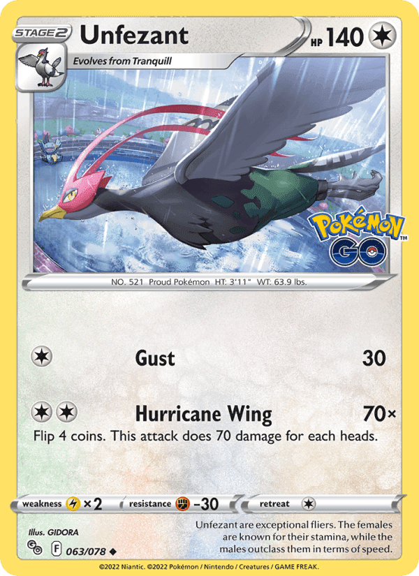 Unfezant, card 063 from Pokémon GO