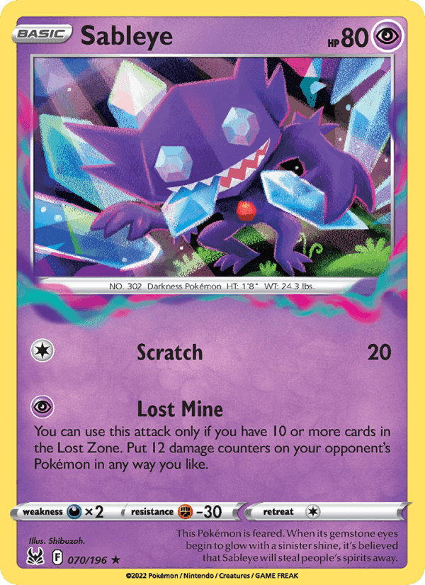 Sableye, card 070 from Lost Origin