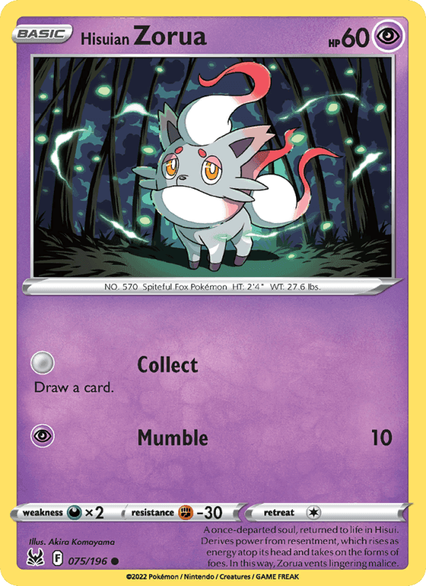Hisuian Zorua, card 075 from Lost Origin