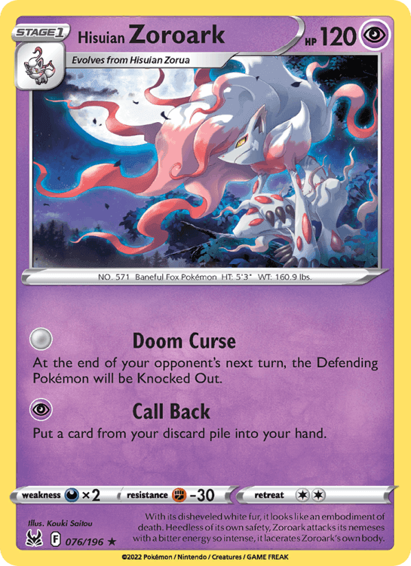 Hisuian Zoroark, card 076 from Lost Origin