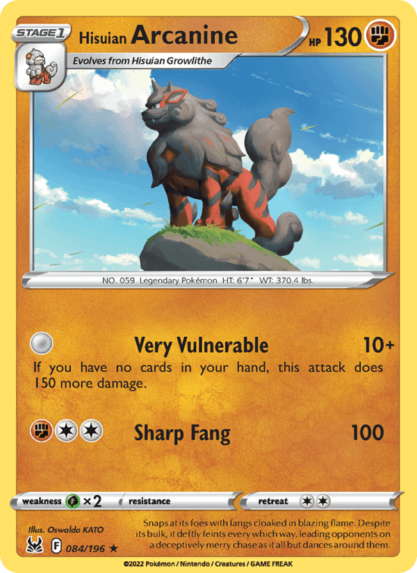 Hisuian Arcanine, card 084 from Lost Origin