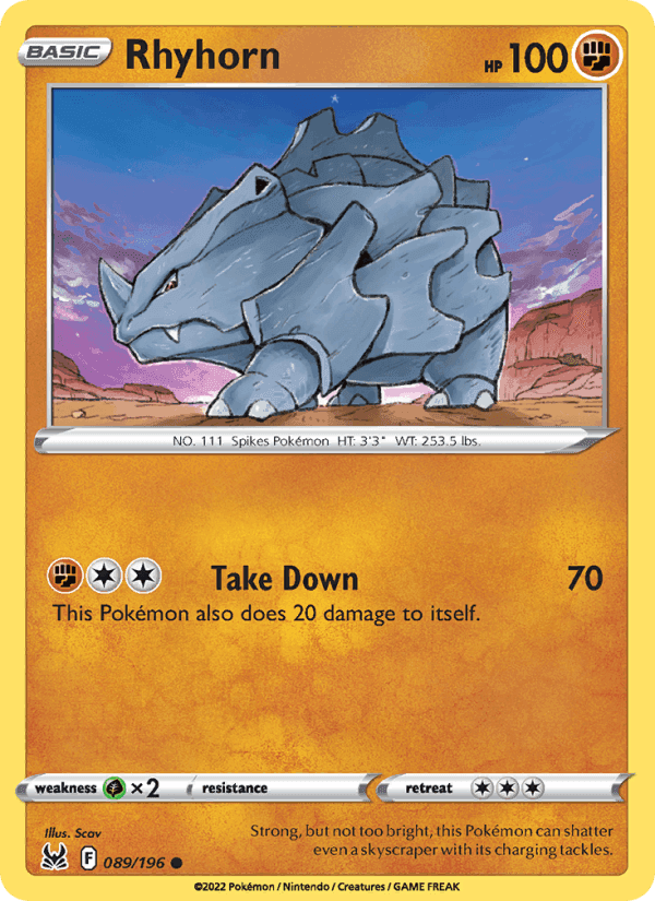 Rhyhorn, card 089 from Lost Origin