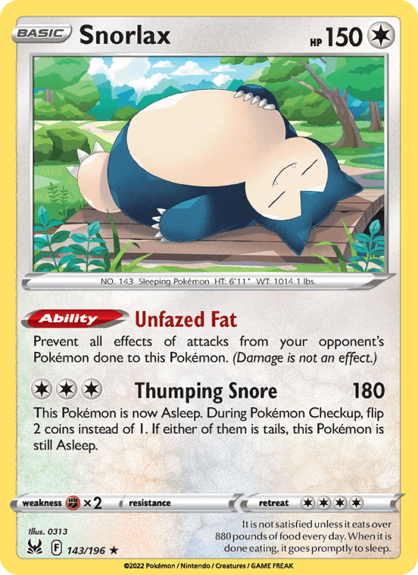 Snorlax, card 143 from Lost Origin