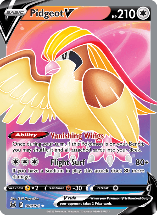 Pidgeot V, card 188 from Lost Origin