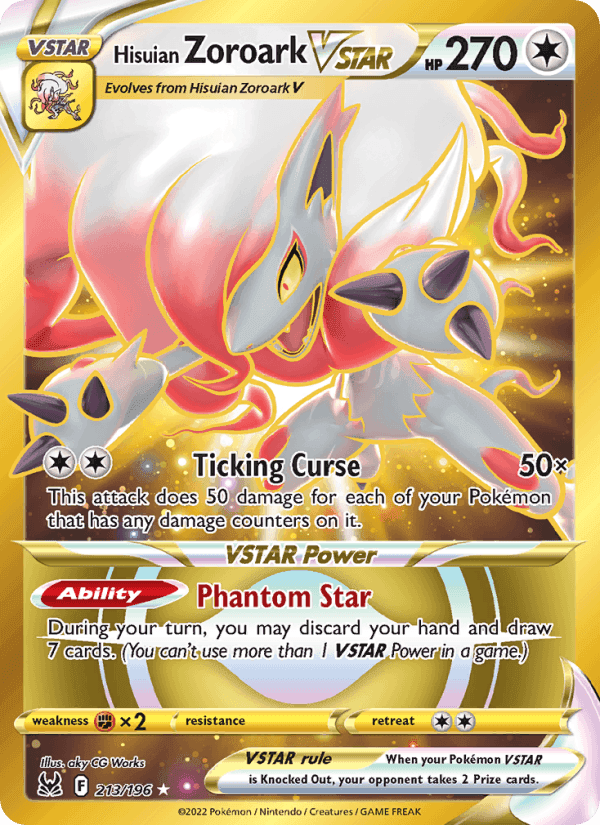 Hisuian Zoroark VSTAR, card 213 from Lost Origin