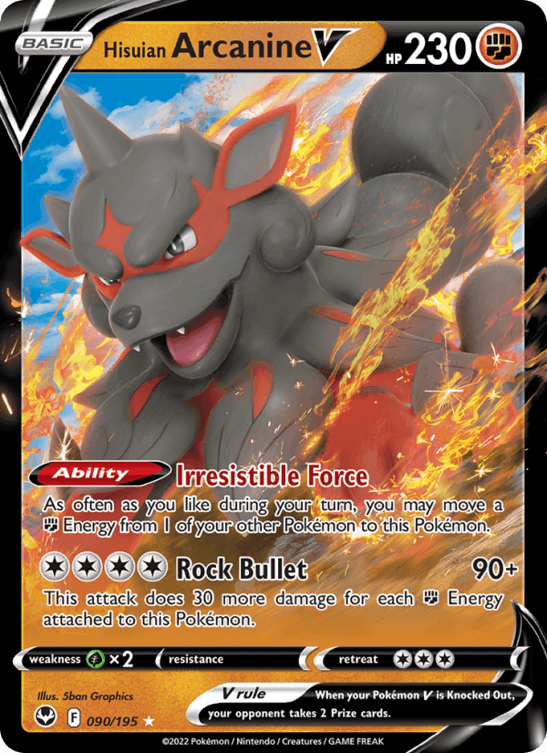 Hisuian Arcanine V, card 090 from Silver Tempest