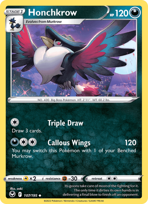 Honchkrow, carte 107 de Silver Tempest