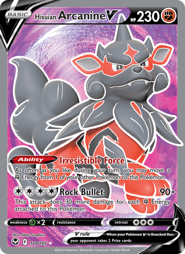 Hisuian Arcanine V, card 179 from Silver Tempest