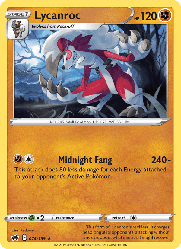 Lycanroc, card 074 from Crown Zenith