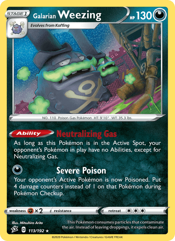 Galarian Weezing, card 113 from Rebel Clash