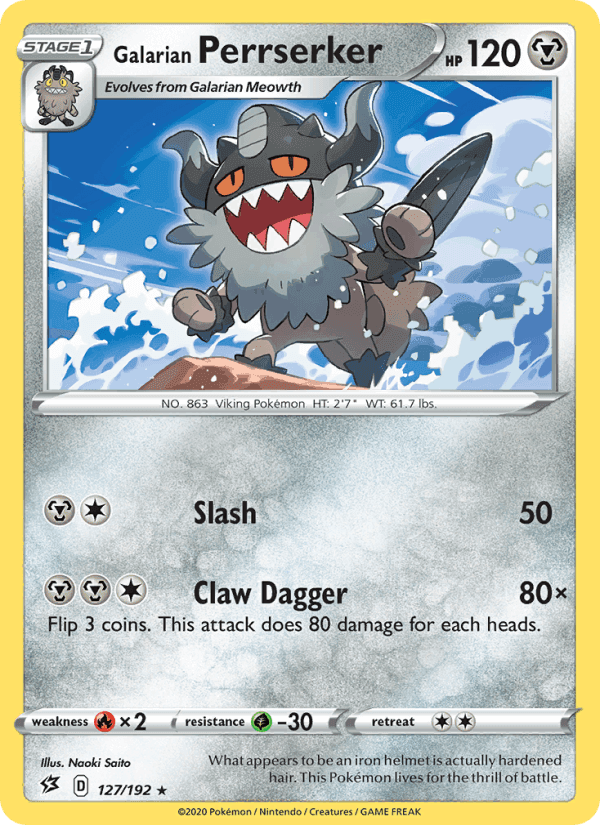 Galarian Perrserker, card 127 from Rebel Clash