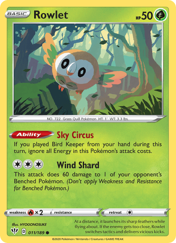 Rowlet, card 11 from Darkness Ablaze