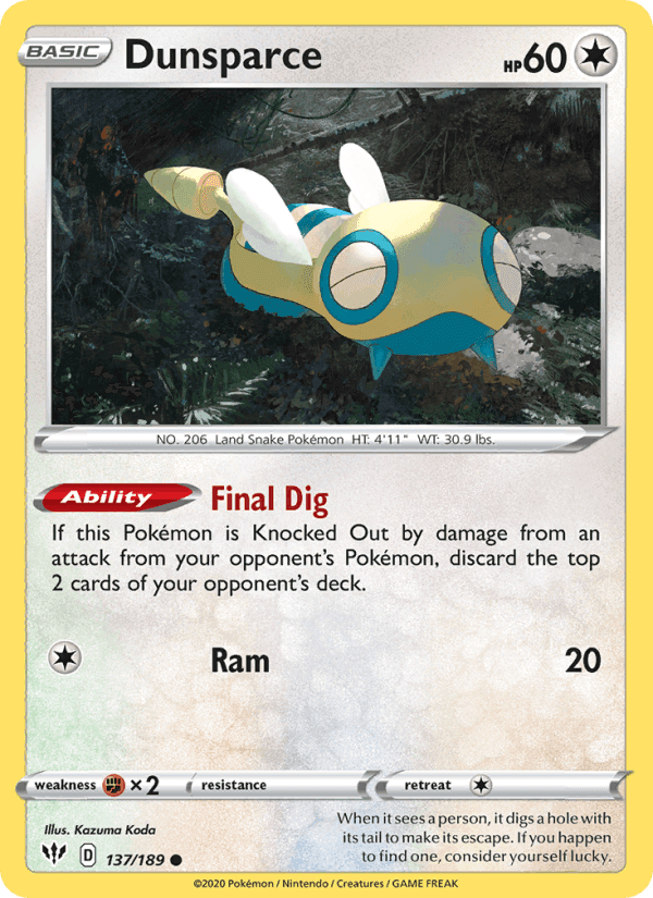 Dunsparce, carte 137 de Darkness Ablaze