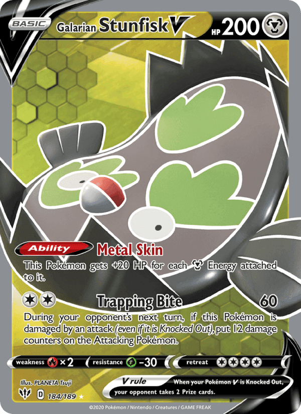 Galarian Stunfisk V, card 184 from Darkness Ablaze