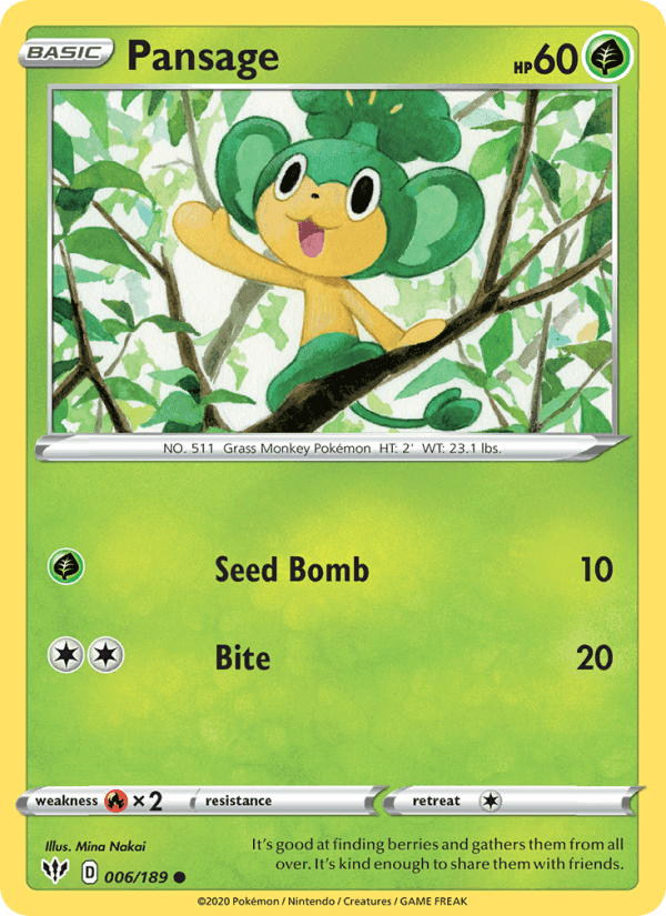 Pansage, card 6 from Darkness Ablaze