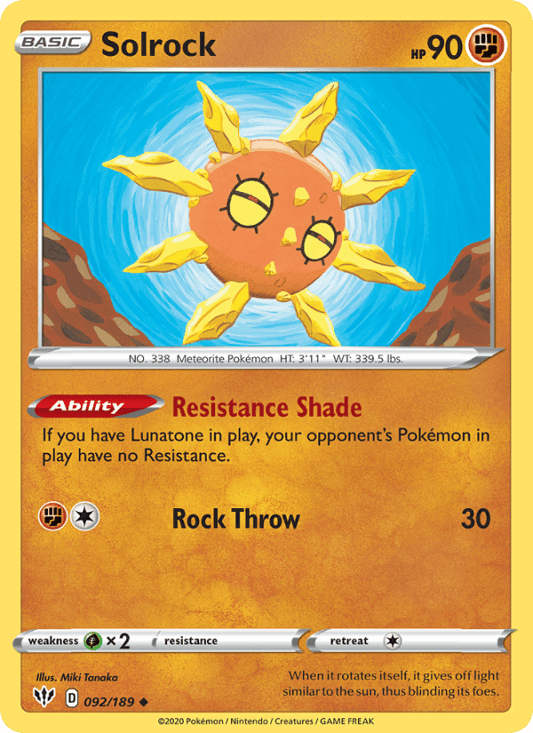 Solrock, card 92 from Darkness Ablaze