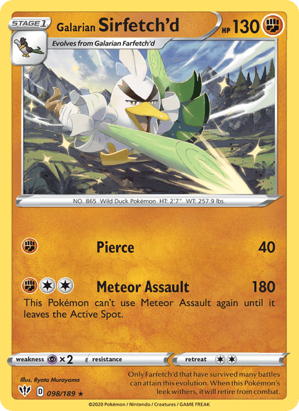 Galarian Sirfetch'd, card 98 from Darkness Ablaze