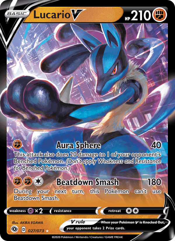 Lucario V, card 27 from Champion's Path