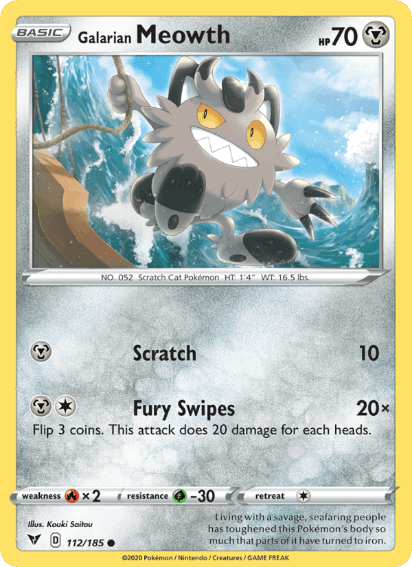 Galarian Meowth, card 112 from Vivid Voltage
