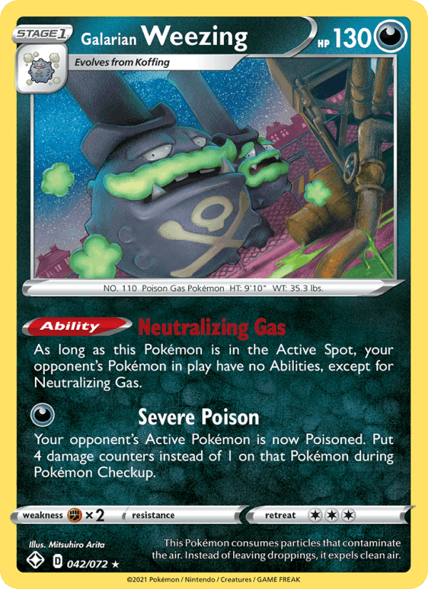 Galarian Weezing, card 42 from Shining Fates