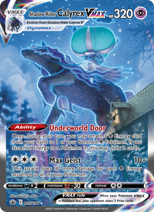 Shadow Rider Calyrex VMAX, card 205 from Chilling Reign
