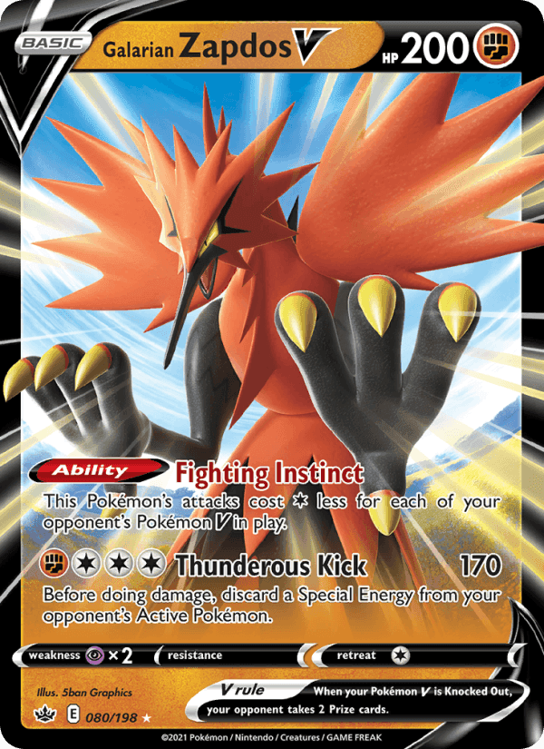 Galarian Zapdos V, card 80 from Chilling Reign