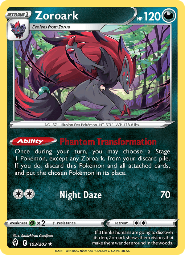Zoroark, card 103 from Evolving Skies