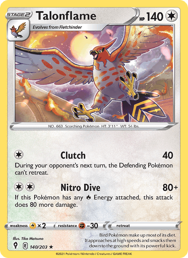 Talonflame, card 140 from Evolving Skies