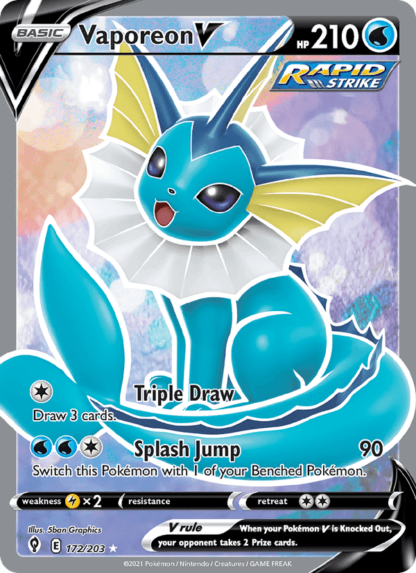 Vaporeon V, card 172 from Evolving Skies