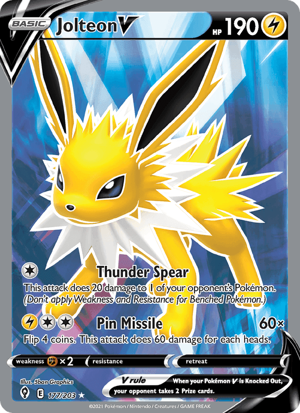 Jolteon V, card 177 from Evolving Skies