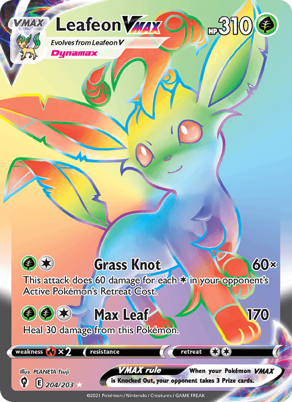 Leafeon VMAX, card 204 from Evolving Skies