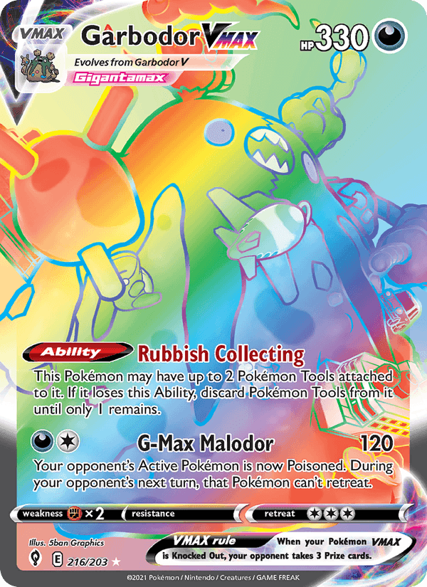 Garbodor VMAX, card 216 from Evolving Skies