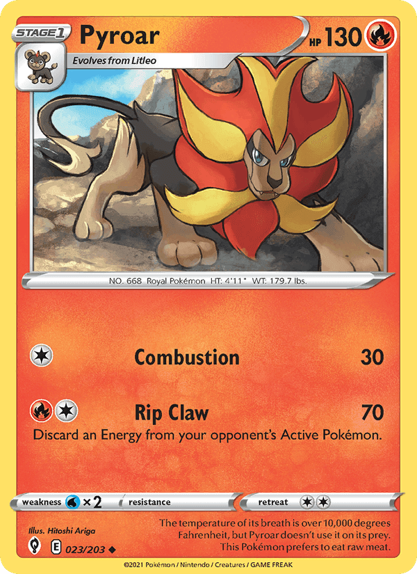 Pyroar, card 23 from Evolving Skies