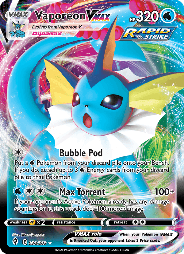Vaporeon VMAX, card 30 from Evolving Skies