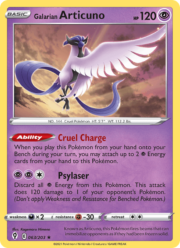 Galarian Articuno, card 63 from Evolving Skies