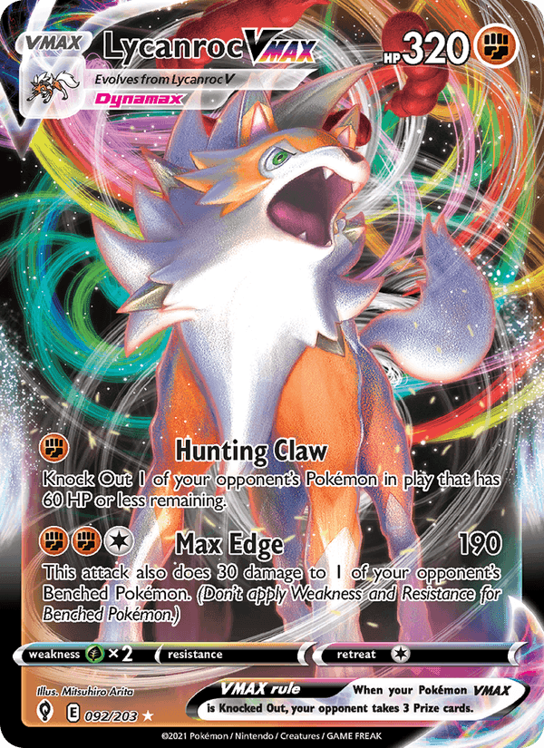 Lycanroc VMAX, card 92 from Evolving Skies