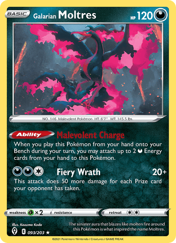 Galarian Moltres, card 93 from Evolving Skies