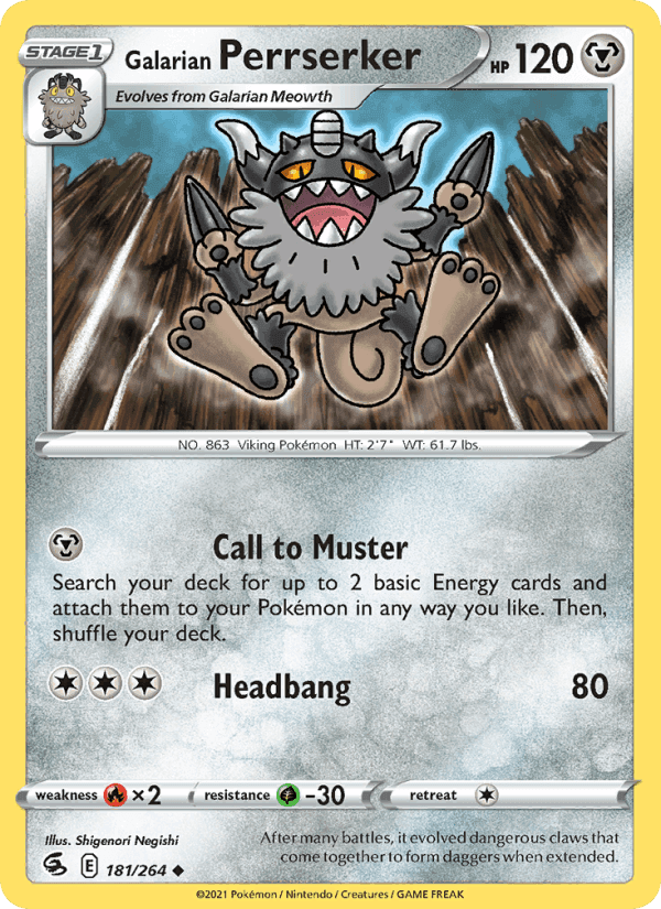 Galarian Perrserker, card 181 from Fusion Strike