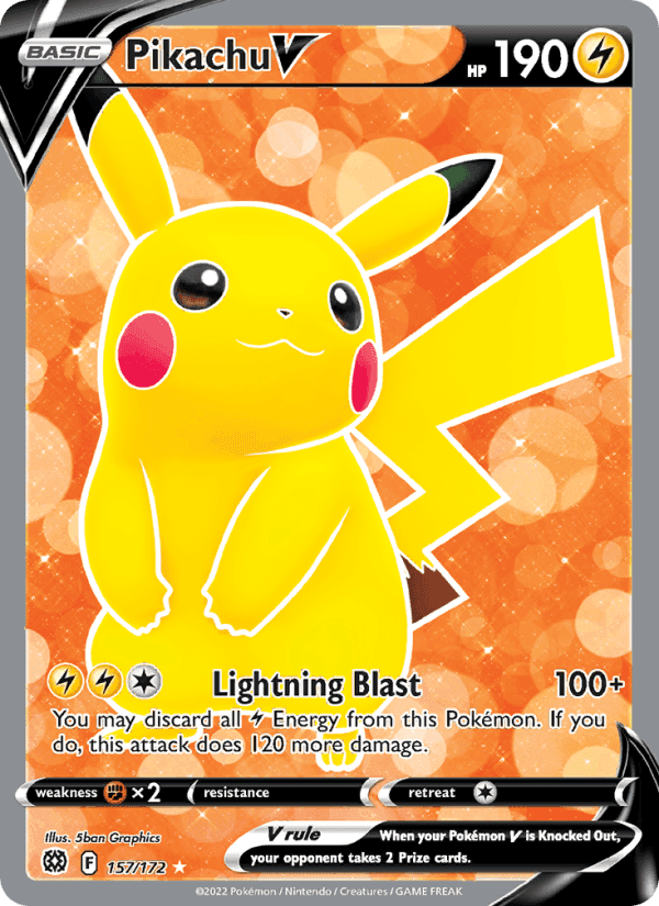Pikachu V, card 157 from Brilliant Stars