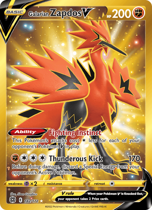 Galarian Zapdos V, card 182 from Brilliant Stars