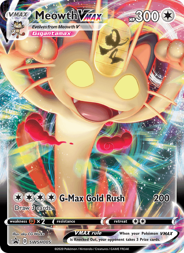 Meowth VMAX, card SWSH005 from SWSH Black Star Promos