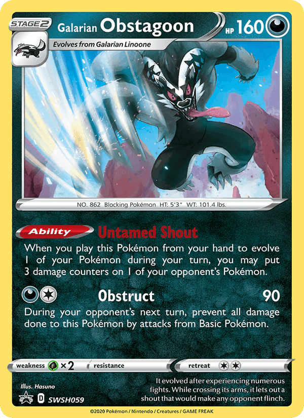 Obstagoon de Galar, carta SWSH059 di ESES Promos